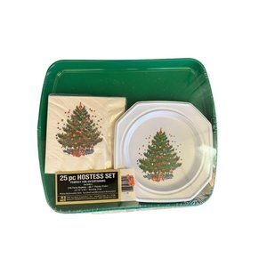 NOS Vintage Christmas Plates, Napkins, Serving tray 25 PC. Reusable Plastic USA